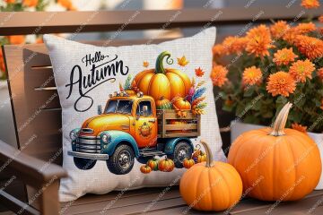 Hello Autumn – Sonbahar Temalı Dijital Baskı Kırlent Kılıfı – 2’li 45x45 cm Kumaş
