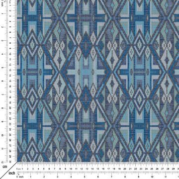 Mavi Gri Etnik Kilim Dokuma Efektli Kumaş