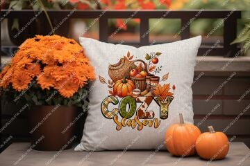 Cozy Season – Sonbahar Temalı Dijital Baskı Kırlent Kılıfı – 2’li 45x45 cm Kumaş