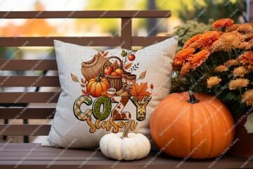 Cozy Season – Sonbahar Temalı Dijital Baskı Kırlent Kılıfı – 2’li 45x45 cm Kumaş