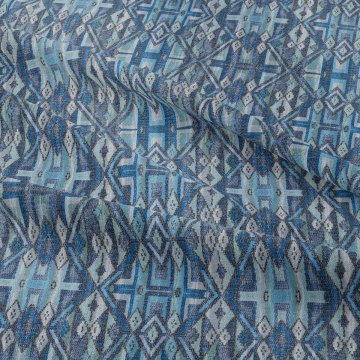 Mavi Gri Etnik Kilim Dokuma Efektli Kumaş