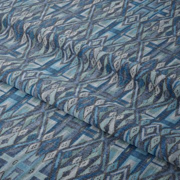 Mavi Gri Etnik Kilim Dokuma Efektli Kumaş