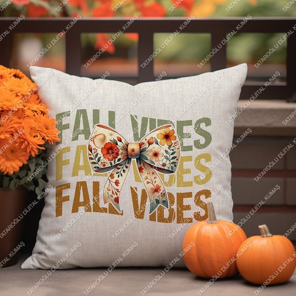 FALL VIBES – Sonbahar Temalı Dijital Baskı Kırlent Kılıfı – 2’li 45x45 cm Kumaş