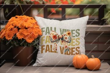 FALL VIBES – Sonbahar Temalı Dijital Baskı Kırlent Kılıfı – 2’li 45x45 cm Kumaş