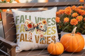 FALL VIBES – Sonbahar Temalı Dijital Baskı Kırlent Kılıfı – 2’li 45x45 cm Kumaş