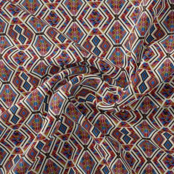 Dokuma Kilim Efektli Kırmızı Mavi Geometrik Etnik Tasarım Kumaş