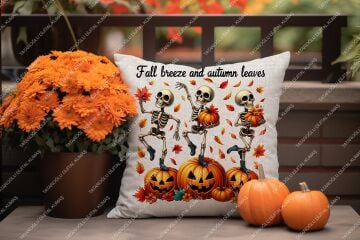 Fall breeze and autumn leaves – Sonbahar Temalı Dijital Baskı Kırlent Kılıfı – 2’li 45x45 cm Kumaş