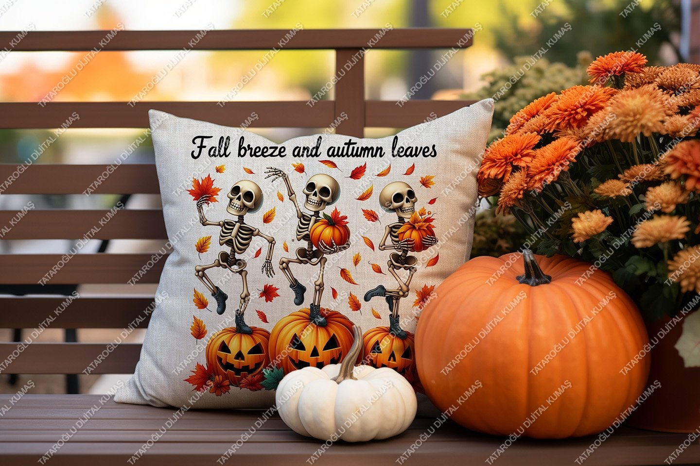 Fall breeze and autumn leaves – Sonbahar Temalı Dijital Baskı Kırlent Kılıfı – 2’li 45x45 cm Kumaş