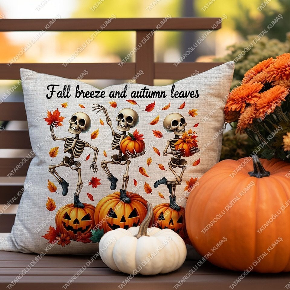 Fall breeze and autumn leaves – Sonbahar Temalı Dijital Baskı Kırlent Kılıfı – 2’li 45x45 cm Kumaş