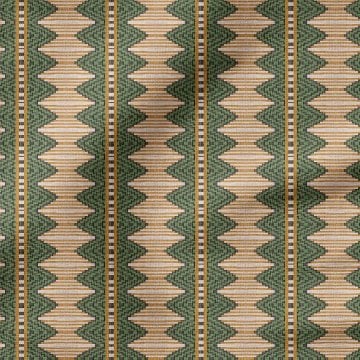Dokuma Kilim Efektli krem zemin üzerinde Kahve ve Yeşil Geometrik Desenli Kumaş