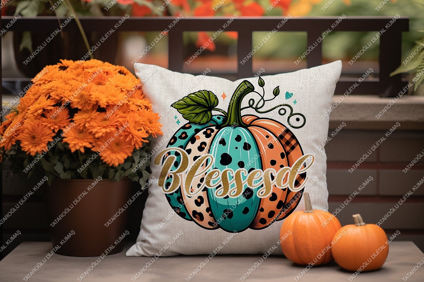 Blessesd – Sonbahar Temalı Dijital Baskı Kırlent Kılıfı – 2’li 45x45 cm Kumaş