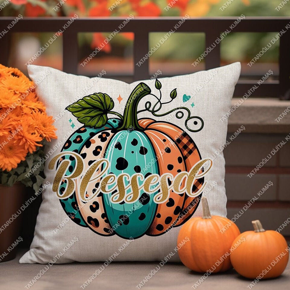 Blessesd – Sonbahar Temalı Dijital Baskı Kırlent Kılıfı – 2’li 45x45 cm Kumaş