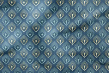 Koyu Mavi Zeminli Art Deco Stili Geometrik Desenli Kumaş