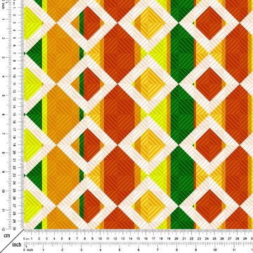 Sarı Turuncu Yeşil Geometrik Desenli Kumaş