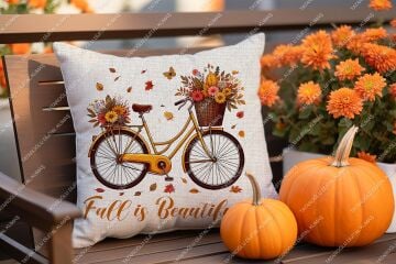 Fall is Beautify – Sonbahar Temalı Dijital Baskı Kırlent Kılıfı – 2’li 45x45 cm Kumaş