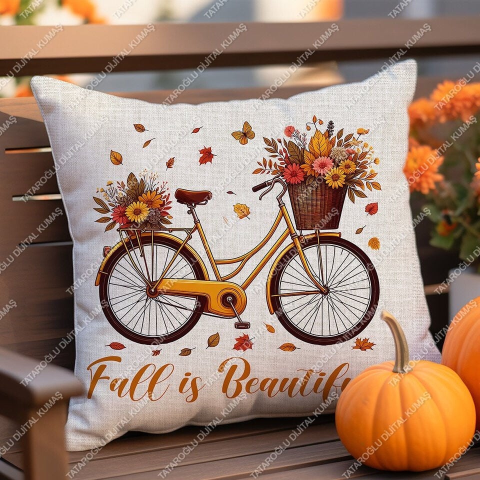 Fall is Beautify – Sonbahar Temalı Dijital Baskı Kırlent Kılıfı – 2’li 45x45 cm Kumaş