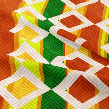 Sarı Turuncu Yeşil Geometrik Desenli Kumaş