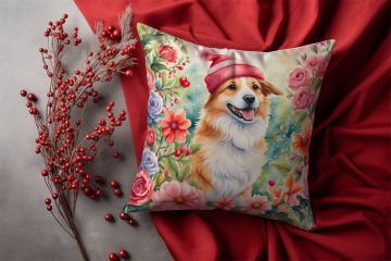 Yılbaşı Koleksiyonu- Christmas Dog Çiçekler İçinde Yılbaşı Kostümlü Köpek 2'li Kumaş Kırlent Paneli Dikilmemiş