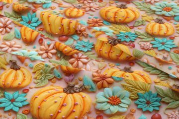 3D Balkabağı Çiçek Desenli Dijital Baskı Polyester Kumaş – Dekoratif Sonbahar Tasarımı