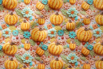 3D Balkabağı Çiçek Desenli Dijital Baskı Polyester Kumaş – Dekoratif Sonbahar Tasarımı