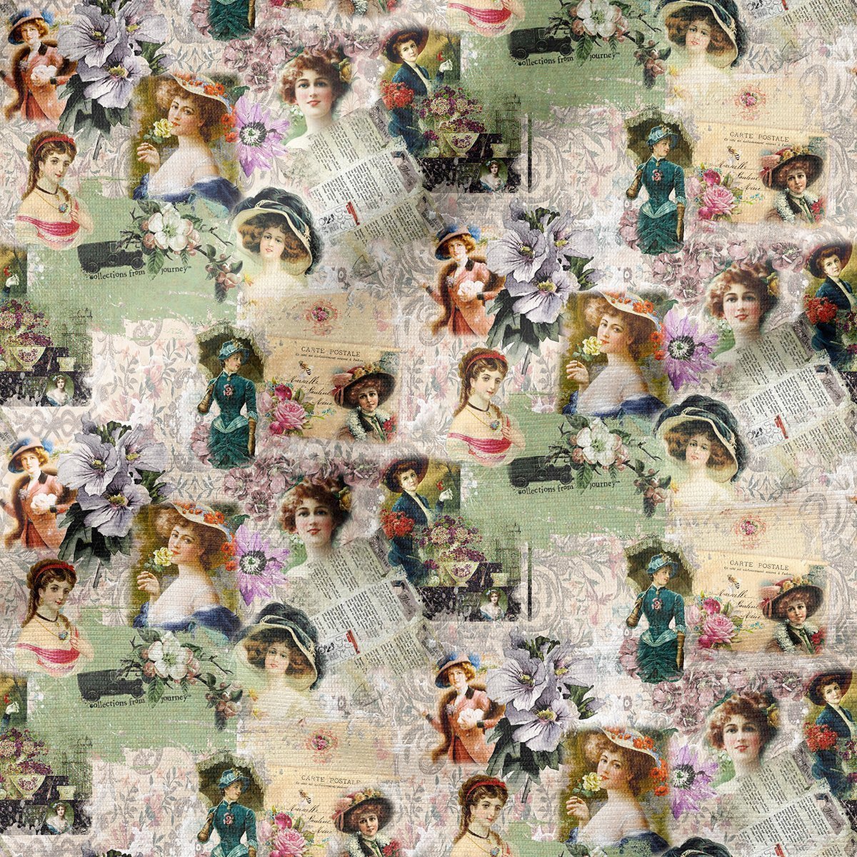 Eskitme Zeminli Vintage Kadınlar Desenli Kumaş(SONBAHAR İNDİRİMİ)
