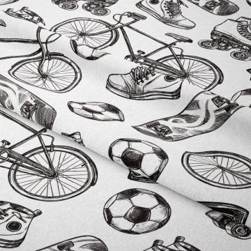 Siyah Beyaz El Çizimi Spor Aktiviteleri Desenli Kumaş
