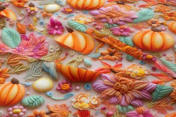 3D Kabak Çiçekli Dijital Baskı Polyester Kumaş – Sonbahar Temalı Dekoratif Kumaş