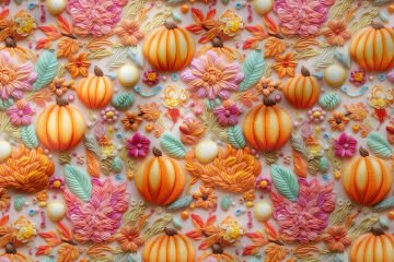 3D Kabak Çiçekli Dijital Baskı Polyester Kumaş – Sonbahar Temalı Dekoratif Kumaş