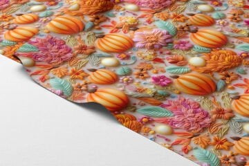 3D Kabak Çiçekli Dijital Baskı Polyester Kumaş – Sonbahar Temalı Dekoratif Kumaş