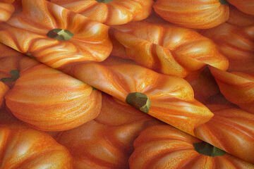 3D Turuncu Balkabağı Dijital Baskı Polyester Kumaş – Dekoratif Sonbahar Teması