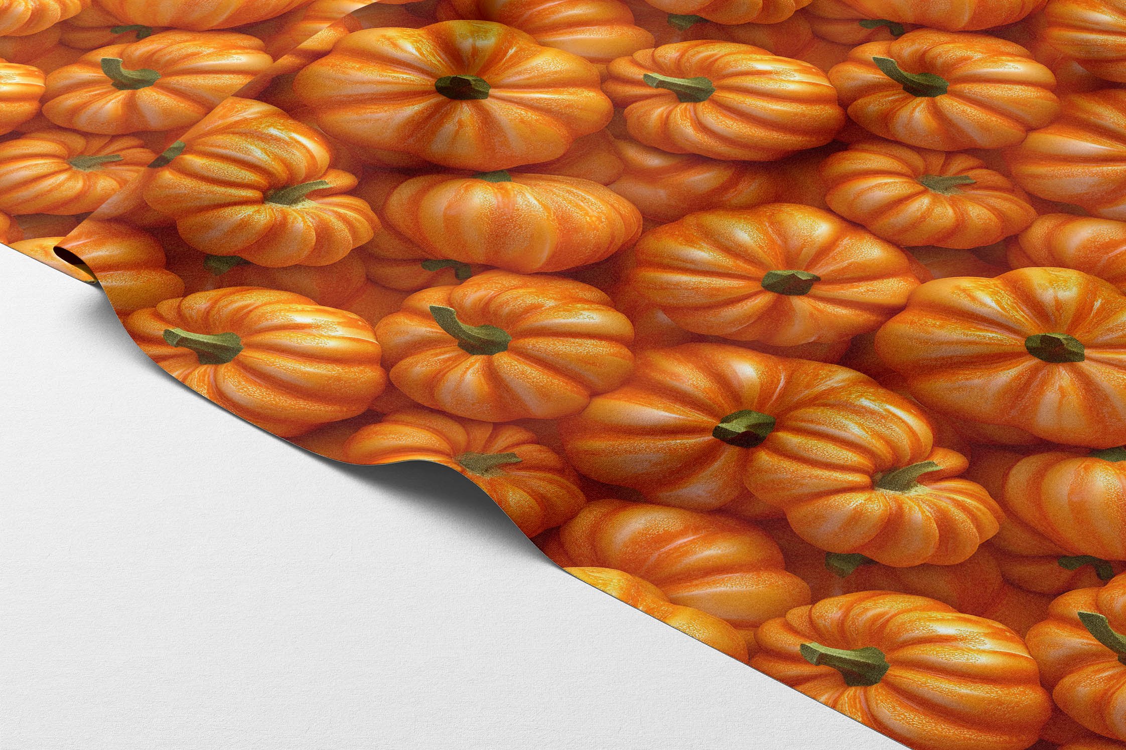 3D Turuncu Balkabağı Dijital Baskı Polyester Kumaş – Dekoratif Sonbahar Teması