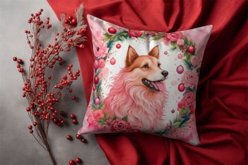 Yılbaşı Koleksiyonu- Christmas Dog Çiçekler İçinde Yılbaşı Kostümlü Köpek 2'li Kumaş Kırlent Paneli Dikilmemiş