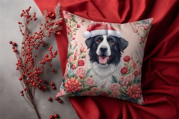 Yılbaşı Koleksiyonu- Christmas  Dog Çiçekler İçinde Yılbaşı Kostümlü Köpek 2'li Kumaş Kırlent Paneli Dikilmemiş