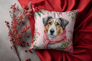 Yılbaşı Koleksiyonu- Christmas Dog Çiçekler İçinde Yılbaşı Kostümlü Köpek 2'li Kumaş Kırlent Paneli Dikilmemiş