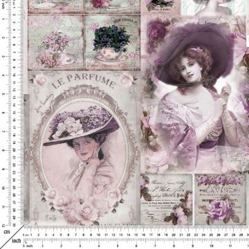 Soft Çiçekli Vintage Fransız Kadınları Desenli Dijital Baskılı Kumaş(SONBAHAR İNDİRİMİ)