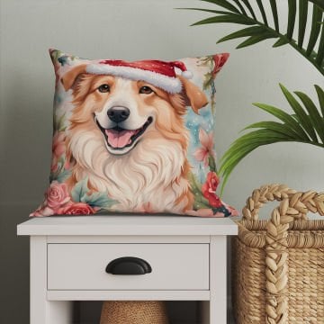 Yılbaşı Koleksiyonu- Christmas Dog Çiçekler İçinde Yılbaşı Kostümlü Köpek 2'li Kumaş Kırlent Paneli Dikilmemiş