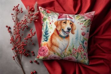 Yılbaşı Koleksiyonu- Christmas Dog Çiçekler İçinde Yılbaşı Kostümlü Köpek 2'li Kumaş Kırlent Paneli Dikilmemiş