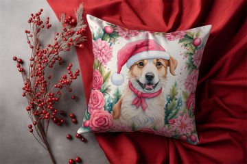 Yılbaşı Koleksiyonu- Christmas Dog Çiçekler İçinde Yılbaşı Kostümlü Köpek 2'li Kumaş Kırlent Paneli Dikilmemiş