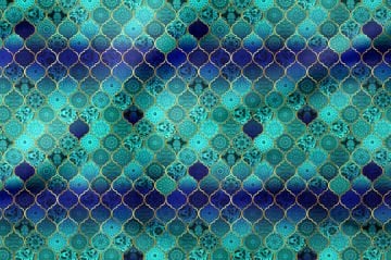 Turkuaz ve Lacivert Tonlu Moroccan Desenli Kumaş