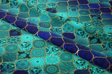 Turkuaz ve Lacivert Tonlu Moroccan Desenli Kumaş