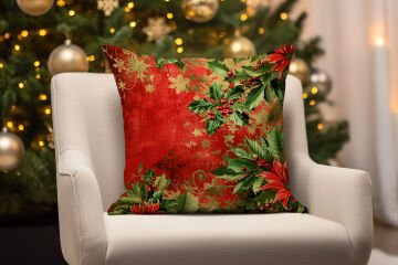 Yılbaşı Koleksiyonu- 45x45 cm Dikilmemiş 2’li Kırlent Paneli –Kokina Çiçekleri