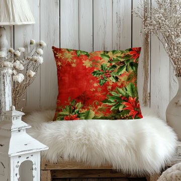 Yılbaşı Koleksiyonu- 45x45 cm Dikilmemiş 2’li Kırlent Paneli –Kokina Çiçekleri