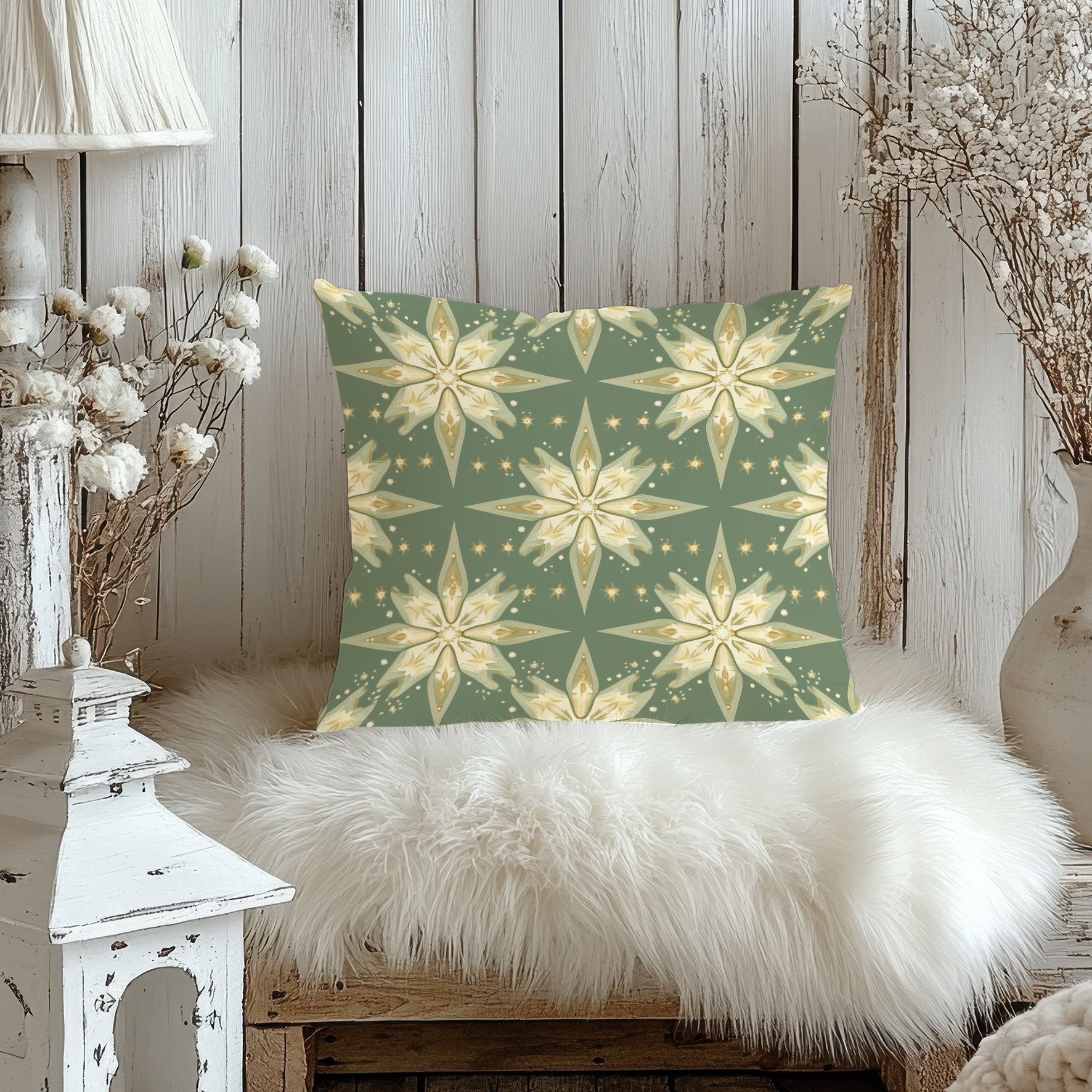 Yılbaşı Koleksiyonu- 45x45 cm Dikilmemiş 2’li Kırlent Paneli – Kar Taneleri