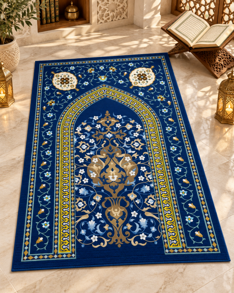 Saks Mavisi Seccade Paneli – Osmanlı Çini Desenli 130x82 cm