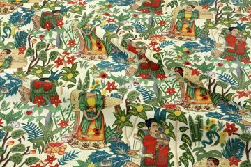 Krem Zemin Üzerine Frida Kahlo Desenli Kumaş(SONBAHAR İNDİRİMİ)