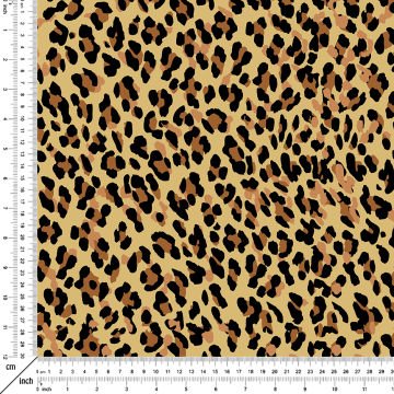 Hardal Zemin Üzerine Leopar Desenli Dijital Baskılı Kumaş