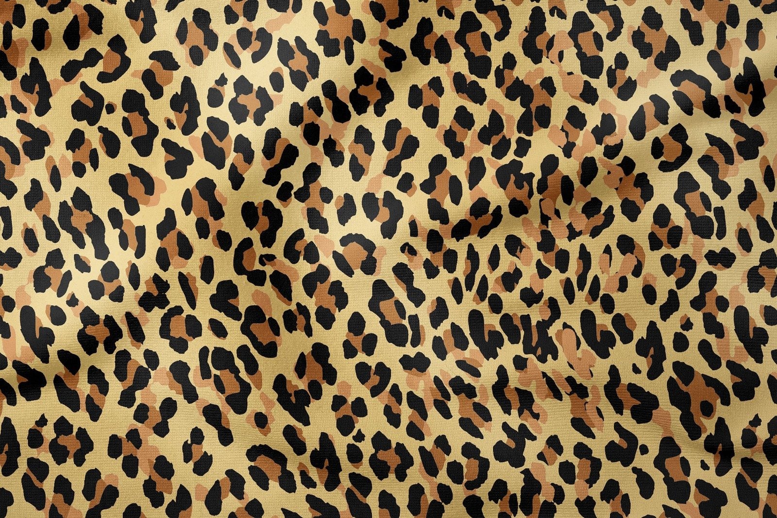 Hardal Zemin Üzerine Leopar Desenli Dijital Baskılı Kumaş