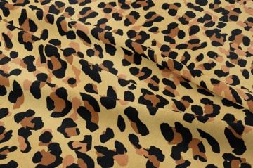 Hardal Zemin Üzerine Leopar Desenli Dijital Baskılı Kumaş