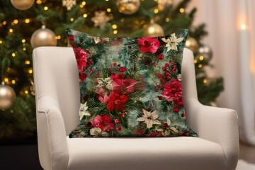 Yılbaşı Koleksiyonu- 45x45 cm Dikilmemiş 2’li Kırlent Paneli – Kokina Çiçekleri