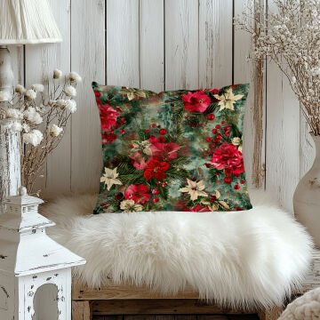 Yılbaşı Koleksiyonu- 45x45 cm Dikilmemiş 2’li Kırlent Paneli – Kokina Çiçekleri